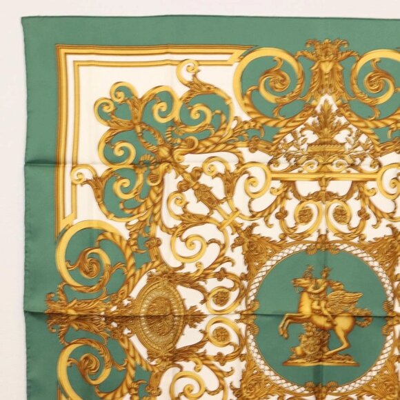 HERMES Carre 90 Scarf ""LES TUILERIES"" Silk Green Auth BA6854 - Picture 2 of 8